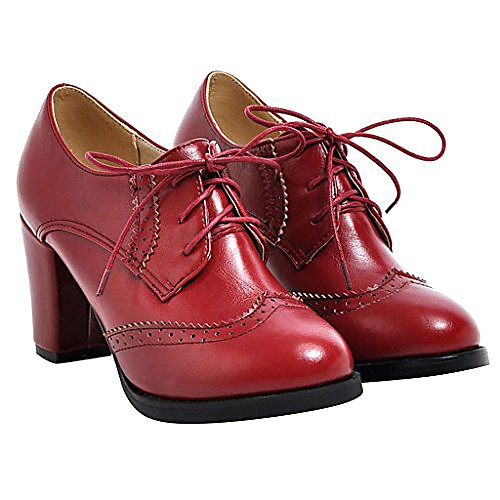 

Women's Heels Block Heel Chunky Heel Round Toe British Daily Walking Shoes Patent Leather PU Lace-up Solid Colored Yellow Red Black