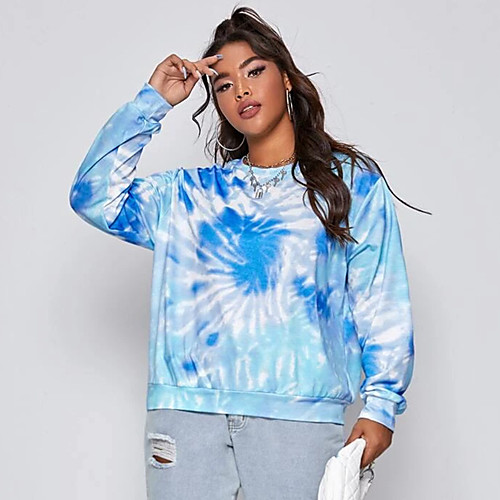 

Women's Plus Size Pullover Sweatshirt Tie Dye Daily Casual Hoodies Sweatshirts Blue