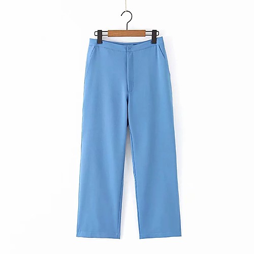 

Women's Basic Streetwear Comfort Daily Going out Wide Leg Pants Pants Solid Colored Full Length Pocket Blue
