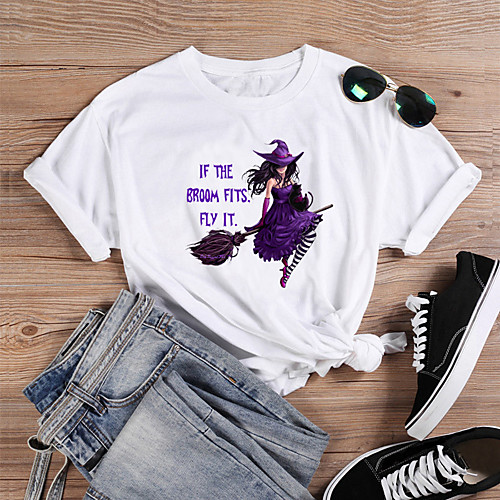 

Women's T shirt Graphic Text Graphic Prints Print Round Neck Tops 100% Cotton Basic Basic Top White Black Dark Gray