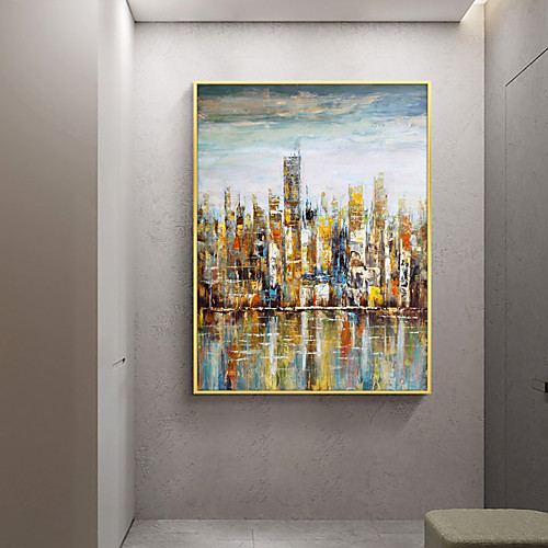 

Oil Painting Hand Painted Vertical Abstract Architecture Modern Rolled Canvas (No Frame)