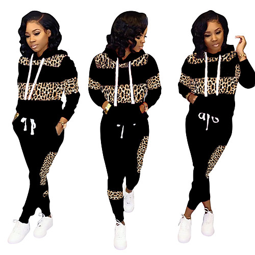 

Women's 2 Piece Splice Tracksuit Sweatsuit Street Athleisure 2pcs Winter Long Sleeve Velour Thermal Warm Breathable Soft Fitness Gym Workout Running Jogging Training Sportswear Leopard Normal Hoodie