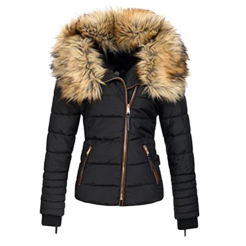 

Women's Down Causal Fall Winter Regular Coat Hooded Slim Coats Casual Jacket Long Sleeve Solid Colored Pocket Black / Holiday / Lined