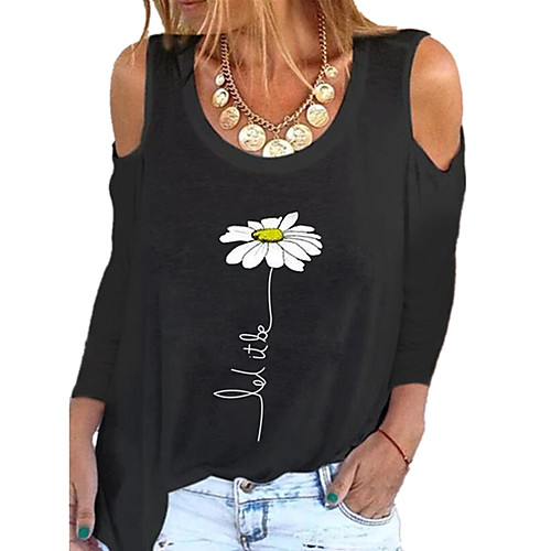 

Women's T-shirt Floral Animal Long Sleeve Patchwork Print Round Neck Tops Basic Basic Top White Black
