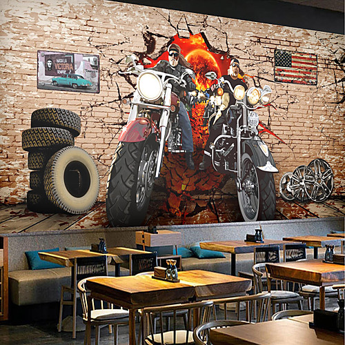 

Mural Wallpaper Wall Sticker Covering Print Peel and Stick Removable Motorbike Brick Graffiti Canvas Home Décor