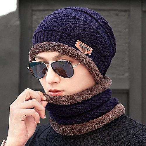 

KORAMAN Men's Hiking Hat Hiking Cap Winter Sports Thermal Warm Skiing Winter Sports Plush Polyester Skull Cap Beanie Ski Wear / Solid Colored
