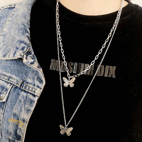 

Women's Men's Pendant Necklace Chain Necklace Drop Butterfly Unique Design Fashion Vintage Punk Titanium Steel Silver 70 cm Necklace Jewelry 2pcs For Street Gift Engagement Prom Festival