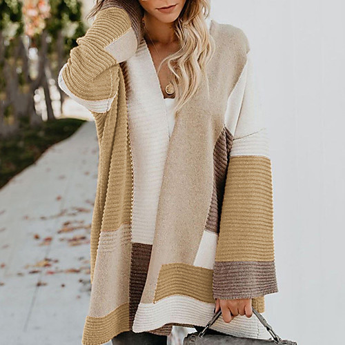 

Women's Stylish Vintage Style Braided Striped Color Block Geometric Cardigan Sweater Poncho Sweater Long Sleeve Sweater Cardigans Shirt Collar Fall Winter Blushing Pink Wine Black