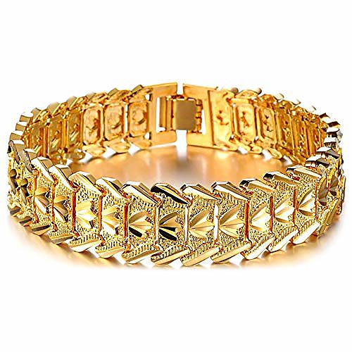 

men's 18k gold plated link bracelet classic carving wrist chain link bangle width