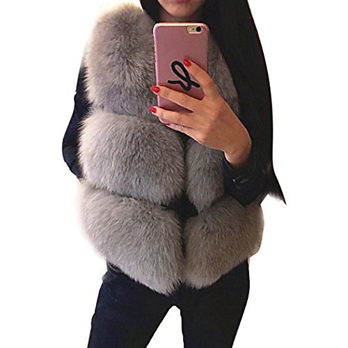 

womens winter waistcoat faux fox fur coat luxury warm vest sleeveless jacket (s, grey)