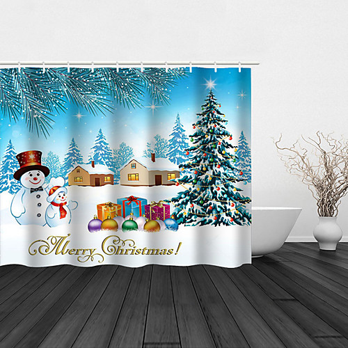 

Bathroom Shower Curtain And Hook Rainbow Classic Polyester Material Snowman Christmas Tree Bathroom Shower Curtain Arrangement