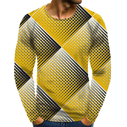 

Men's T shirt Shirt 3D Print Graphic 3D Plus Size Print Long Sleeve Daily Tops Elegant Exaggerated Round Neck Yellow