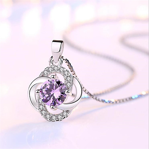 

Women's White Synthetic Diamond Pendant Necklace Chain Necklace Flower Shape Clover Fashion Punk Trendy Casual / Sporty Copper Silver Plated Purple White 45 cm Necklace Jewelry 1pc For Anniversary