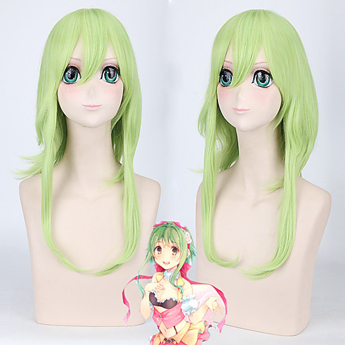 

Vocaloid Gumi Cosplay Wigs Women's Side bangs 16 inch Heat Resistant Fiber Curly Green Teen Anime Wig