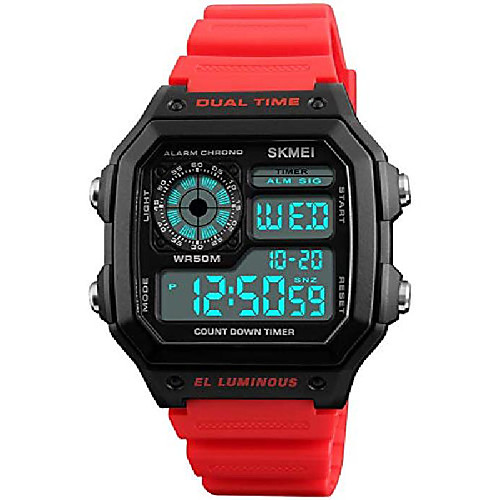 

mens digital watch red rubber strap alarm stopwatch led backlight swim waterproof outdoor watches (blue)