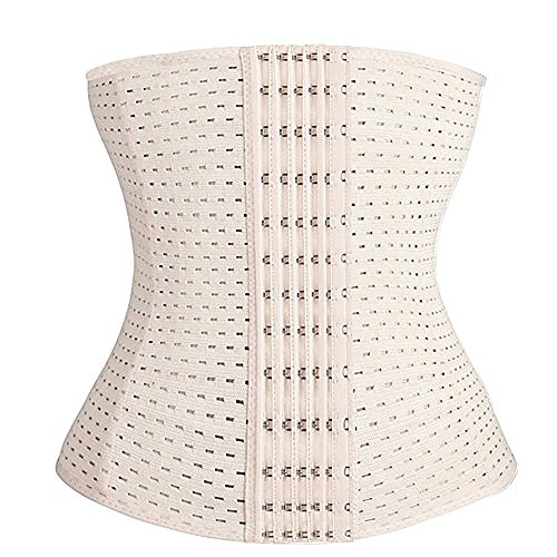 

breathable plus size compression waist trainer tummy girdle for weight loss, beige-6 row hooks, large