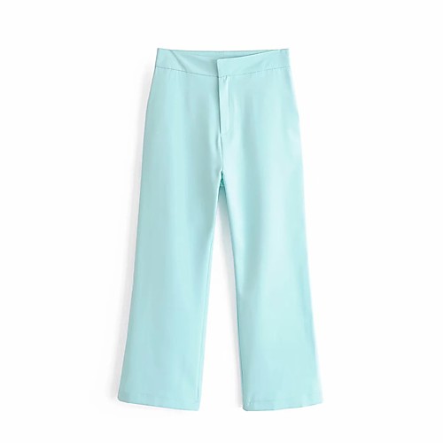 

Women's Basic Streetwear Comfort Daily Going out Dress Pants Pants Pants Solid Colored Full Length Pocket Light Blue