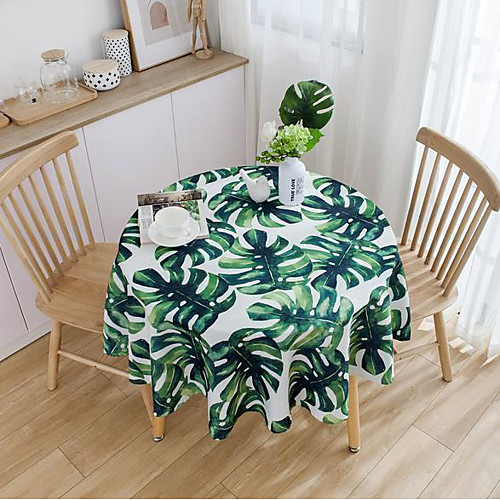

Round Waterproof Idyllic Green Tablecloth Monstera Plant