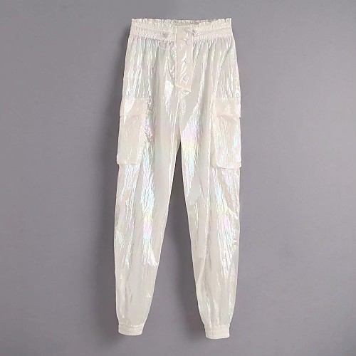 

Women's Basic Streetwear Comfort Daily Going out Jogger Pants Pants Solid Colored Full Length Drawstring Pocket White