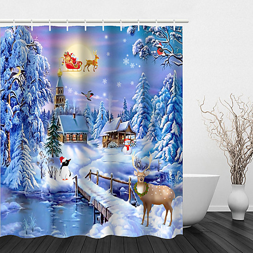 

Bathroom Shower Curtain And Hook Rainbow Classic Polyester Cute Christmas Bathroom Decorations Spectacular Christmas Scene Snowman Santa Claus Elk Christmas Tree