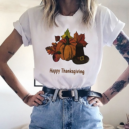 

Women's Halloween T shirt Graphic Graphic Prints Pumpkin Print Round Neck Basic Halloween Tops White