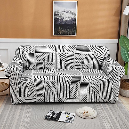 

Line Print 1-Piece Sofa Cover Soft Stretch Slipcover Super Fit for 1~4 Cushion Couch Armchair/Loveseat/Three Seater/Four Seater/L shaped sofa,Easy to Install(1 Free Cushion Cover)