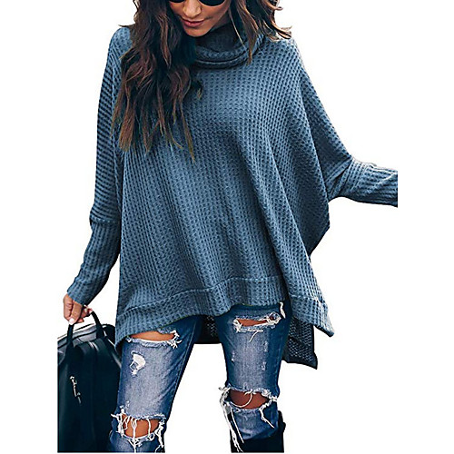 

Women's Tunic Solid Colored Long Sleeve Patchwork High Neck Tops Black Blue Red