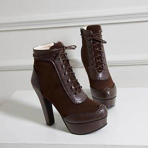 

Women's Boots Chunky Heel Round Toe Booties Ankle Boots Classic Daily Walking Shoes PU Lace-up Solid Colored Light Brown Dark Brown Black / Mid-Calf Boots