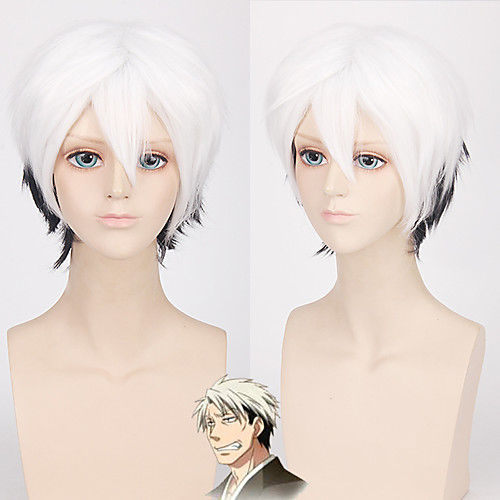 

Cosplay Shiro Cosplay Wigs Men's Layered Haircut 12 inch Heat Resistant Fiber Curly White Teen Adults' Anime Wig