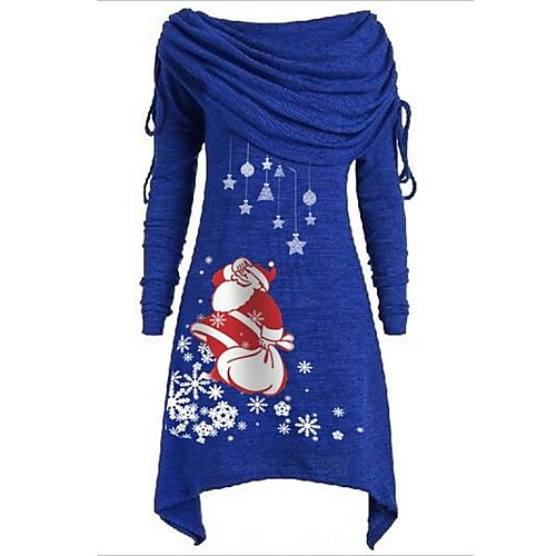 

Women's Sheath Dress Knee Length Dress Blue Purple Gray Black Red Long Sleeve Print Print Fall Off Shoulder Casual Christmas 2021 S M L XL XXL 3XL 4XL 5XL