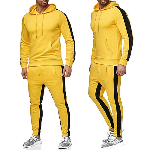 

Men's Multi Color Going out Sporty Casual / Daily Hoodies Sweatshirts Long Sleeve Yellow White Black / Fall / Winter