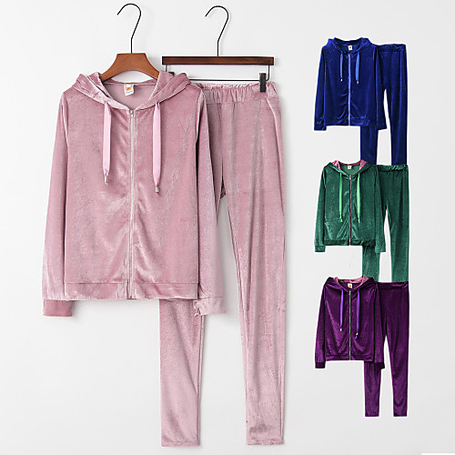 

Women's 2 Piece Full Zip Tracksuit Street Casual Long Sleeve Velour Breathable Shining Soft Fitness Running Jogging Exercise Sportswear Solid Colored Track pants Purple Blue Pink Green Activewear