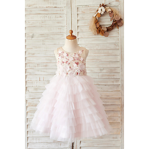 

Ball Gown Knee Length Flower Girl Dresses Wedding Satin Sleeveless Jewel Neck with Feathers / Fur