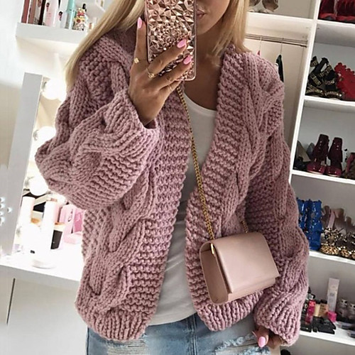 

Women's Sweater Coat Daily Fall & Winter Regular Coat V Neck Loose Jacket Long Sleeve Solid Colored Blushing Pink Gray