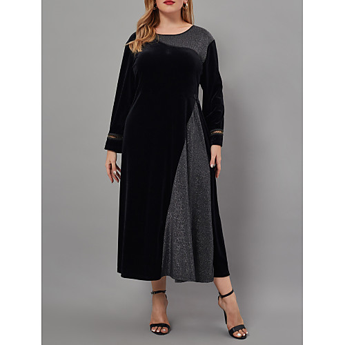 

Women's Sheath Dress Midi Dress Black Long Sleeve Solid Color Sequins Layered Patchwork Fall Round Neck Casual 2021 S M L XL XXL