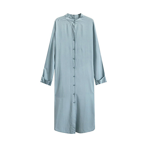 

Women's Shirt Dress Midi Dress Black Light Blue Long Sleeve Solid Color Spring Casual Loose 2021 L XL XXL 3XL 4XL