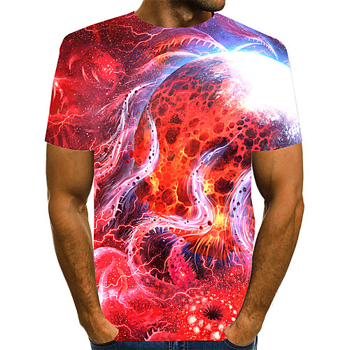 

Men's T shirt Shirt 3D Print Graphic 3D Plus Size Print Short Sleeve Daily Tops Elegant Exaggerated Round Neck Blue Red Green