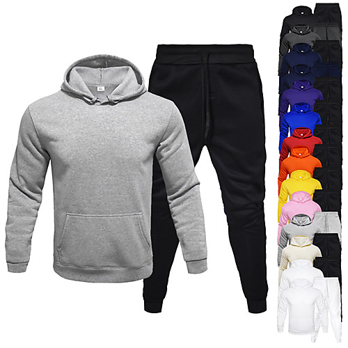 

Men's 2 Piece Tracksuit Sweatsuit Jogging Suit Athleisure Long Sleeve Thermal Warm Moisture Wicking Breathable Fitness Gym Workout Running Jogging Training Sportswear Solid Colored Normal Hoodie