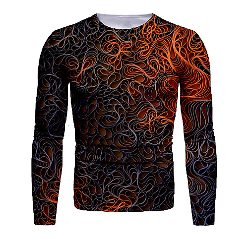 

Men's T shirt Shirt 3D Print Graphic Abstract 3D Print Long Sleeve Daily Tops Round Neck Khaki