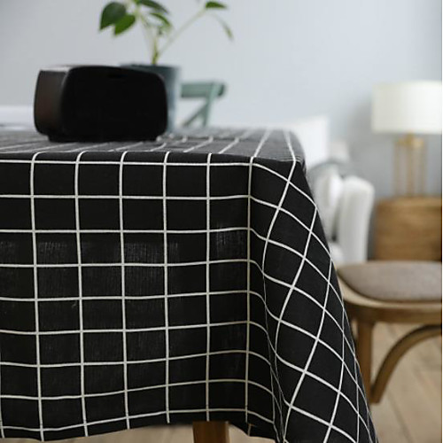 

Table Cloth Cotton Linen Literary Checkered Tablecloth Art Gray Small Fresh Rectangle