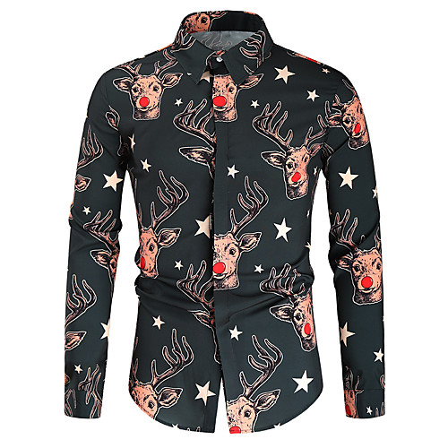 

Men's Shirt Other Prints Graphic Print Long Sleeve Christmas Tops Basic Black