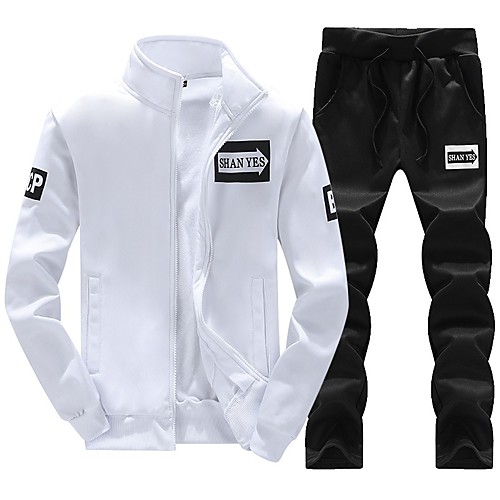

Men's Activewear Set Solid Color 2 Piece Hooded Daily Active Hoodies Sweatshirts Long Sleeve Blue Gray White
