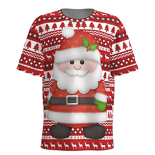

Men's T shirt 3D Print Graphic 3D Print Short Sleeve Christmas Tops Red