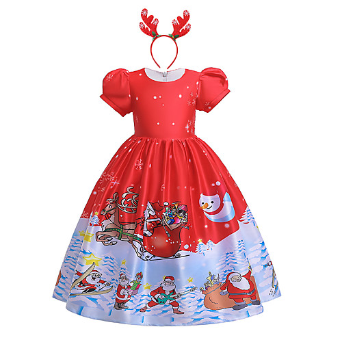 

Santa Suit Dress Girls' Kid's Leisure Dress Christmas Polyester Dress