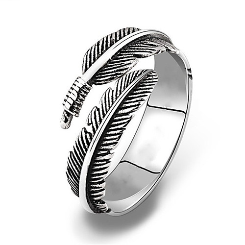 

vintage feather ring 316l stainless steel black silver wrap unisex for men women