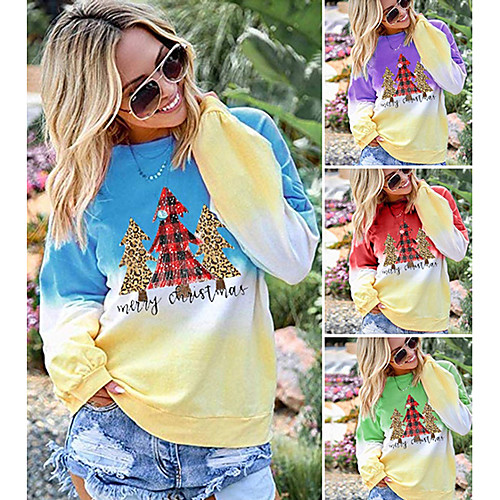 

Women's Pullover Sweatshirt Graphic Daily Other Prints Basic Christmas Hoodies Sweatshirts Cotton Loose 6950 purple Blue Purple