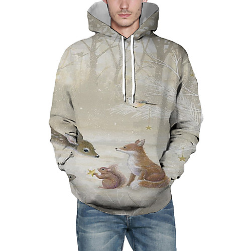

Men's Pullover Hoodie Sweatshirt Graphic 3D Reindeer Hooded Christmas Daily 3D Print Christmas Hoodies Sweatshirts Long Sleeve Khaki