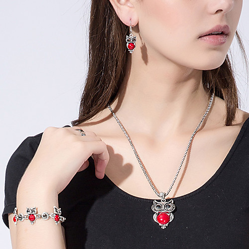 

Women's Jewelry Set 3D Owl Vintage Resin Silver Plated Earrings Jewelry Black / Blue / Red For Christmas Halloween Party Evening Street Gift 1 set