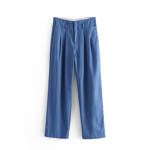 

Women's Basic Streetwear Comfort Daily Going out Wide Leg Pants Pants Solid Colored Full Length Pocket Blue