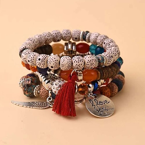 

4pcs Women's Charm Bracelet Bead Bracelet Friendship Bracelet Beads Leaf Wings Love Punk Trendy Boho Acrylic Bracelet Jewelry Blue / White / Black For Christmas Halloween Party Evening Sport Gift